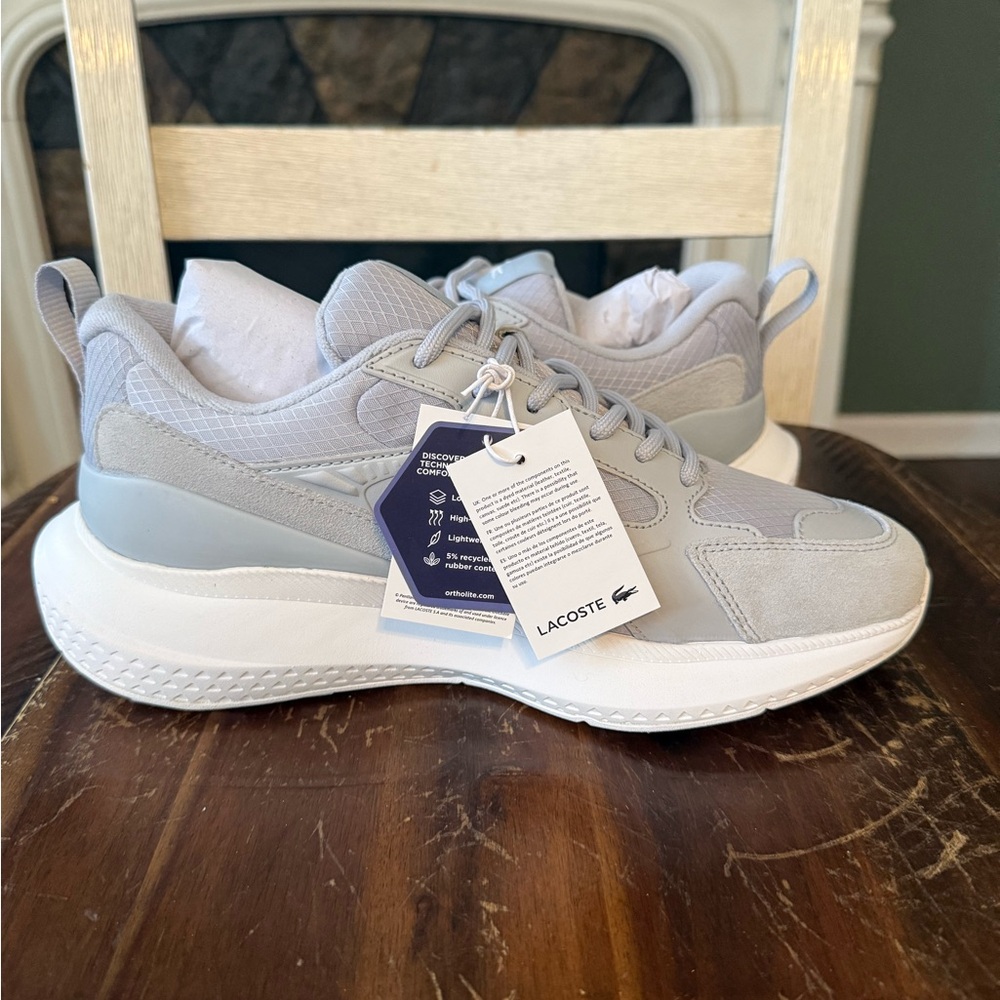 Lacoste Womens L003 EVO Sneakers Gray White Sz 10 Cushioned Ortholite Insole